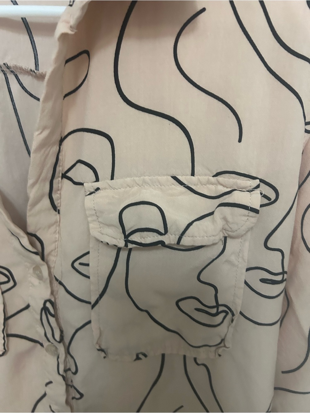 Light Beige Abstract Face-Print Button-Up Blouse - Picture 5 of 6